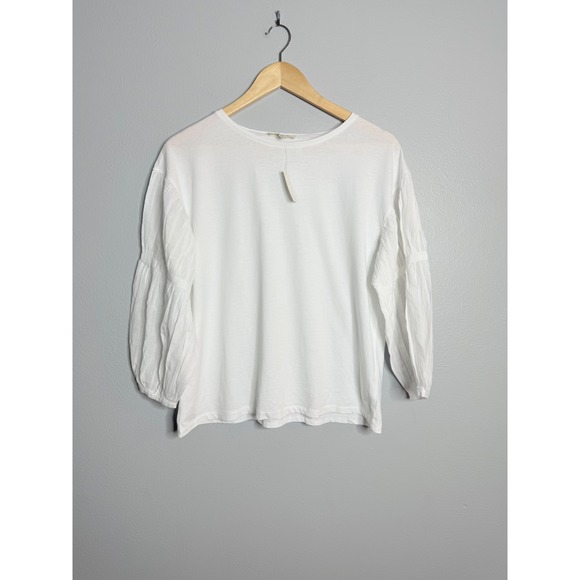Madewell Puff-Sleeve Drop-Shoulder Knit Top White Small NWT - Picture 2 of 7